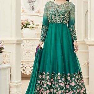 Indian Floor Length Sea Green Net Anarkali Suit